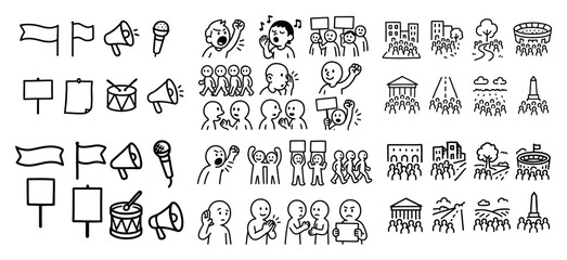 Obraz premium Political icons with flag megaphone people outline