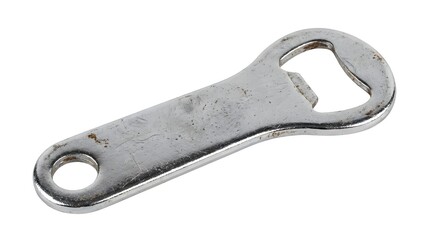 Silver Bottle Opener Isolated on White Background. Metal Tool for Opening Bottles.