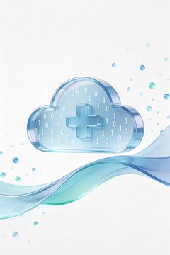 futuristic medical cloud computing and binary data storage, healthcare technology concept, digital health data visualization background, medical innovation science illustration