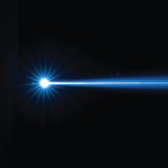 Obraz premium Blue Light Beam Emitting from Bright White Source on Black Background with Lens Flare