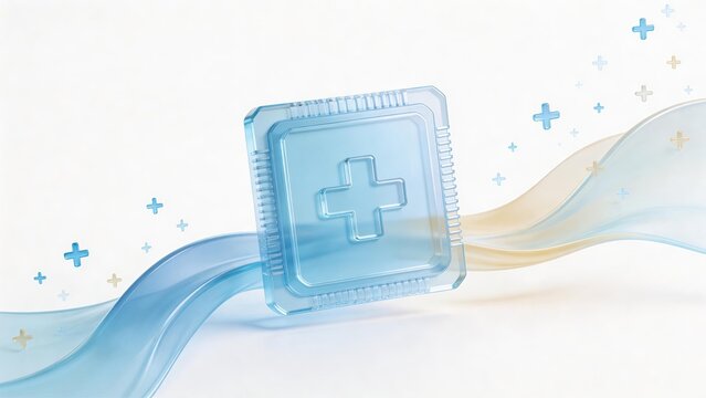 futuristic digital medical microchip and processor, healthcare technology concept, digital health data visualization background, medical innovation science illustration