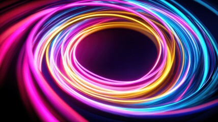 Fototapeta premium Vibrant Abstract Background with Swirling Neon Lights in Pink, Yellow, and Blue Colors