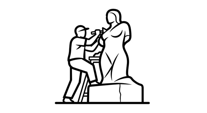 Sculptor Creating Statue of Woman.