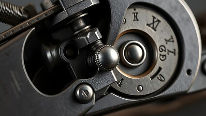 Obraz premium flintlock. Intricate metal parts of a mechanical device in close view. product launch decks, UI/UX mockups, designed for product launches and innovation pitches, used by customer success managers.