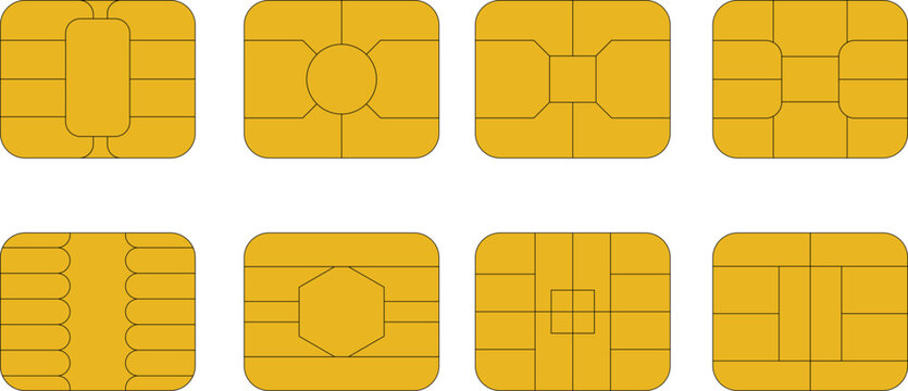 A collection of golden smart cards with integrated circuits and varying chip layouts is displayed high quality professional detailed modern elegant