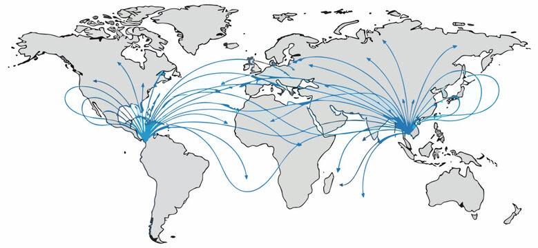 World map showing global logistics and international shipping routes