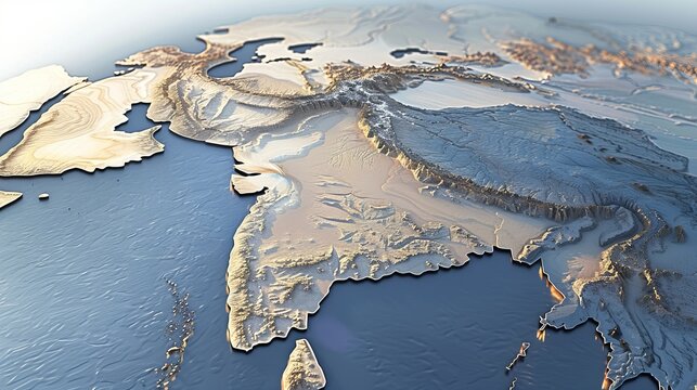 Detailed Physical Topography Map of India and Nepal Highlighting Elevation and Terrain Features