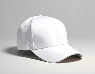 Fototapeta premium Clean, pristine white baseball cap on a smooth, neutral background