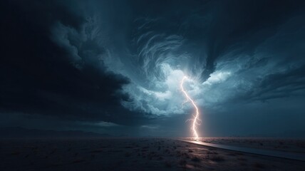 Fototapeta premium Dramatic Lightning Strike Over Water at Night with Stormy Clouds and Powerful Weather Phenomenon