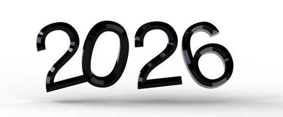 Black 2026 year typography on a white background with 3D effect. Suitable for design, greetings, concept, New Year and f © vegefox.com