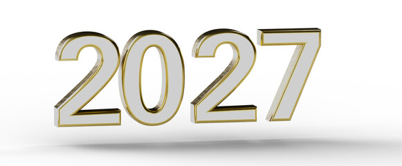 Stylish 3D rendering of the year 2027, featuring a gold and white color scheme, perfect for future-themed projects and d