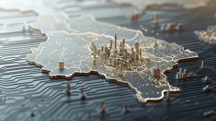 Futuristic Digital Cityscape on PCB, Smart Urban Planning, AI Innovations, and Connectivity