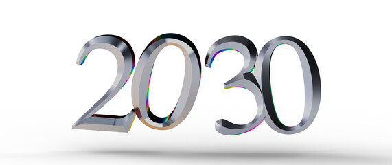 A futuristic image featuring the number 2030 in a metallic design, perfect for concepts about...