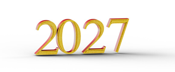 3D render of the year 2027 in gold and red with a shadow, perfect for future planning and event promotion.