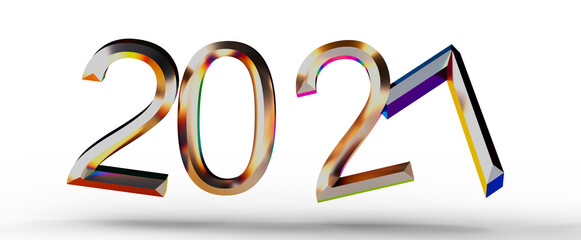 A vibrant 3D rendering of the year '2021' on a clean white background. Perfect for new year greetings and holiday design © vegefox.com