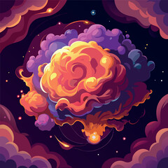 Colorful cosmic nebula swirl in the night sky, glowing galaxy vortex with bright stars © ohe