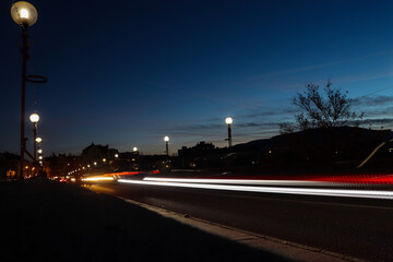 Night Traffic Light Trails on a City Bridge © Nataly Zadonskaya