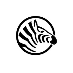 Fototapeta premium Stylized Zebra Head Logo Design in Black and White Circle