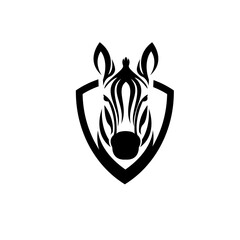 Fototapeta premium Stylized Zebra Head Logo in Shield Design