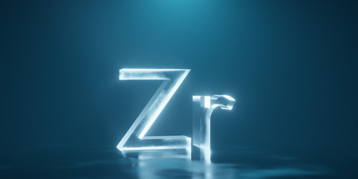 Zirconium. Chemicals, micro and macronutrients. Periodic table of Mendeleev. Microelements necessary for humans. 3d render.