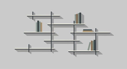 Modern Minimalist Metal Bookshelf with Books. © TDF CREATIVE
