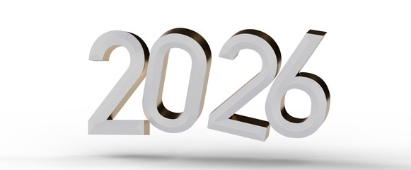 Stylish 3D rendered text of the year 2026, ideal for New Year greetings, business promotions, and future-focused content © vegefox.com
