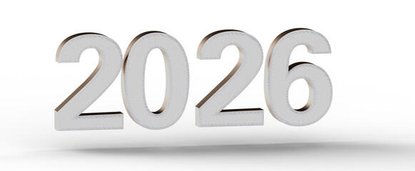 2026 text with a white 3D effect on white background. Illustration for future concepts, New Year's greetings, or plannin © vegefox.com