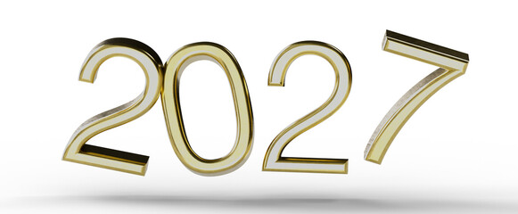 Stylish 3D illustration of the year 2027 in gold, isolated on a white background. Perfect for new year greetings and fin © vegefox.com