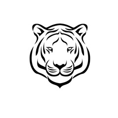 Obraz premium Tiger Head Logo Design, Stylized Black and White Animal Symbol, Minimalist Wild Cat Face Icon for Sports Branding or Team Mascot