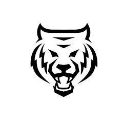 Obraz premium Stylized Tiger Head Logo Vector Illustration - Black and White Fierce Wild Animal Mascot Graphic Design