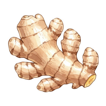 Fresh ginger root with multiple knobs and nodules isolated on transparent background
