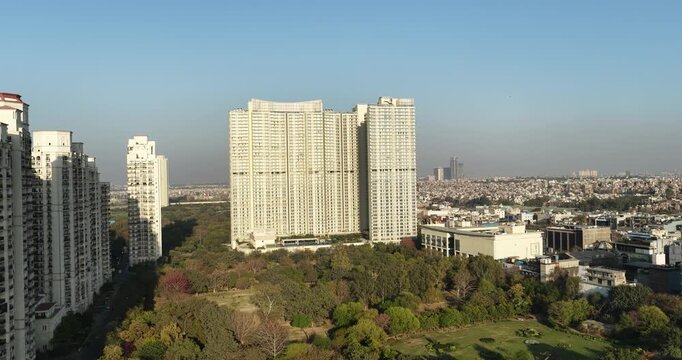 Dlf building moti nagar aerial view 4k footage 