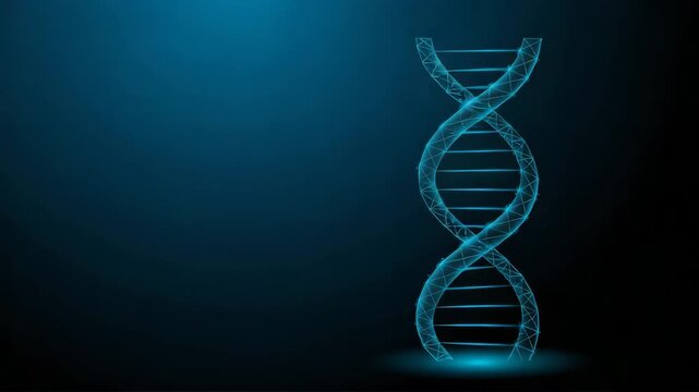 Abstract blue glowing DNA helix structure on a dark background, representing genetics, biotechnology, and scientific research, ideal for medical and science-related projects