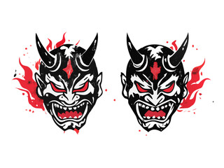 Obraz premium Oni Demon Mask Set Japanese Vector Illustration