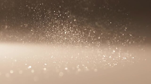 A serene dust particles floating gently in the air, sparkling with light from above in a soft, serene environment