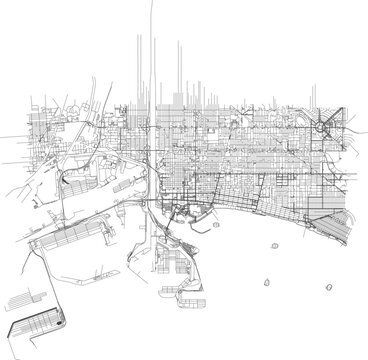 Long Beach Area Topographic Map: California City Road Network Artistic Vector