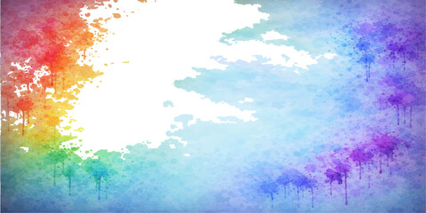Obraz premium Abstract colorful watercolor background featuring artistic paint splashes and ink textures on paper with blue and pink brush strokes in a vector illustration design