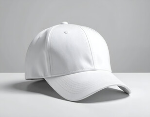 Fototapeta premium A simple, clean white baseball cap on a light gray background