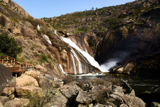 &Eacute;zaro Waterfall. Located in Dumbr&iacute;a (A Coru&ntilde;a, Galicia), it is the only place in Europe where a river, the Xallas, flows directly into the sea via a waterfall.