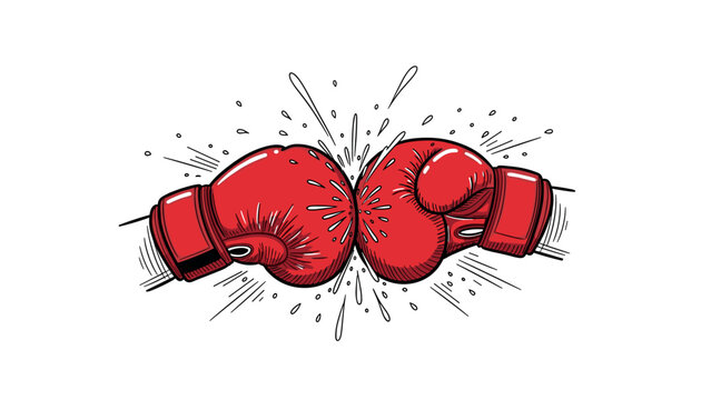 Dynamic red boxing gloves clash with energy burst in classic comic style