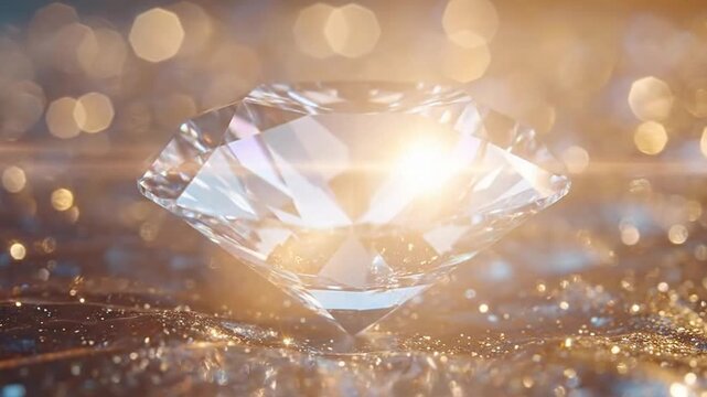 A stunning, sparkling diamond, expertly cut to reflect light, set against a blurred background.