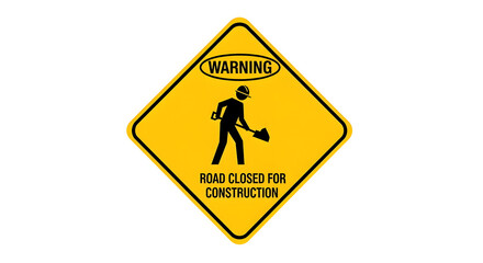 Obraz premium A road sign warns drivers of construction ahead on a closed road