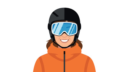 Smiling woman in ski helmet and goggles in minimalist style