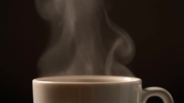 coffee steam rising, slow motion, minimal background, cinematic lighting, macro, smooth motion