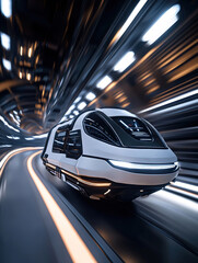 Fototapeta premium Futuristic underground tunnel transport maglev train