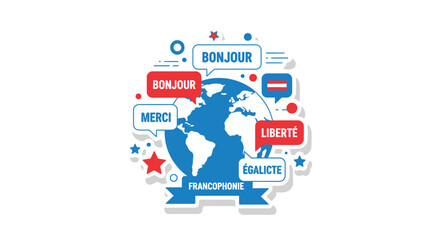 International Day of the Francophonie Colorful Language Celebration Sticker Vector with Globe and French Words © Fikitabo