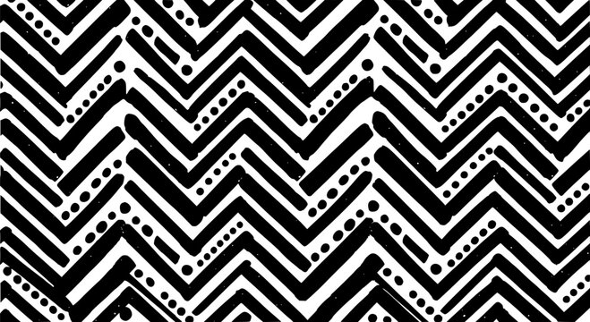 Zigzag pattern with dots in black and white, hand-drawn textured graphic resource. featuring background, design,