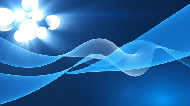 Abstract Blue Waves and Light Streaks Flowing on Dark Background