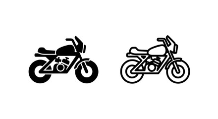 Black and outline motorcycle icons for transport and travel themes
