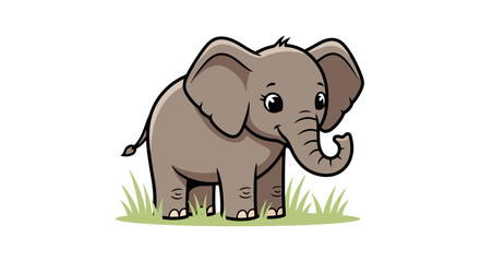 Obraz premium Cute Cartoon Baby Elephant Standing on Grass.